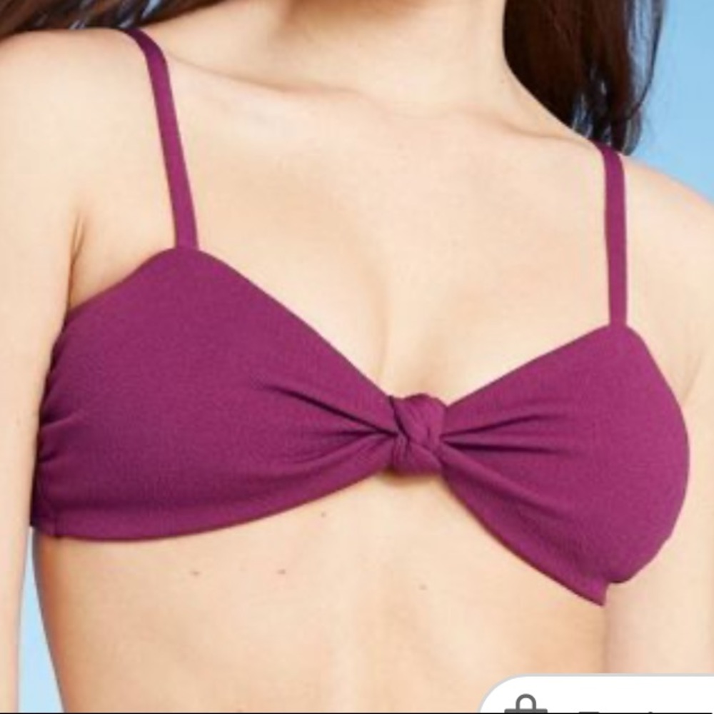 Knot-Front Crepe Textured Bikini Top size M